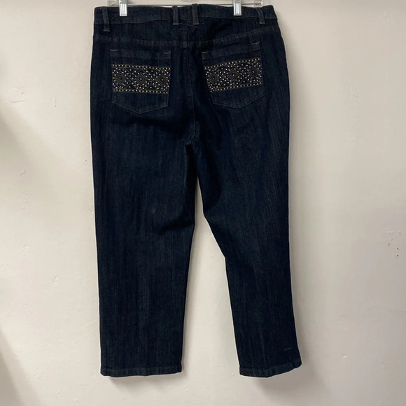 Liz And Co Stretch Women's Size 10 Cropped Capris Dark Wash - Picture 3 of 10